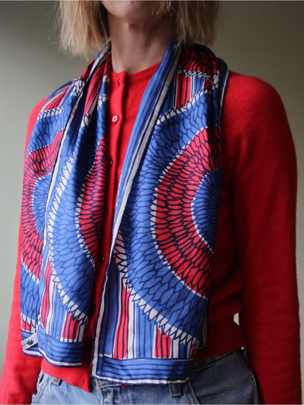 1970's Vera Neumann Ladybug Silk Starburst Medallion Scarf